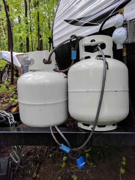 Propane tanks with cable and padlock