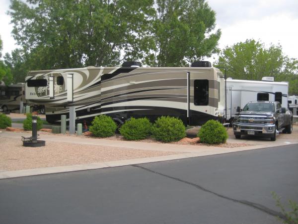 Really pretty RV park near Zion NP, but kind of tight getting out of there. Got some scratches from a tree getting out.