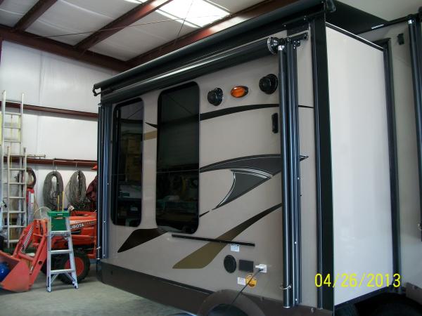 Rear Slide Awning with Supports installed and stowed