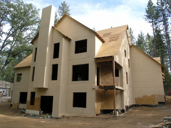 rear view of house framing, walkout basement 45’ to the top