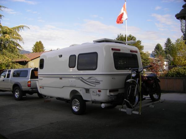 Rear view of our 17B with motorcycle on the carrier.