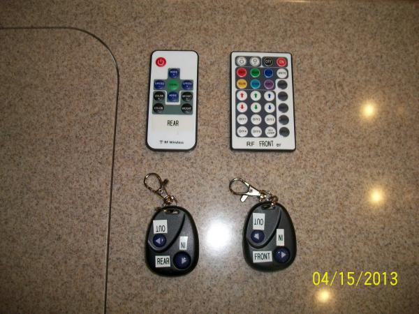 Remotes for the front and rear Awning Remote Control and the LED Lights