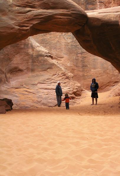 Return to Sand Dune Arch with our daughter, son-in-law and grandson