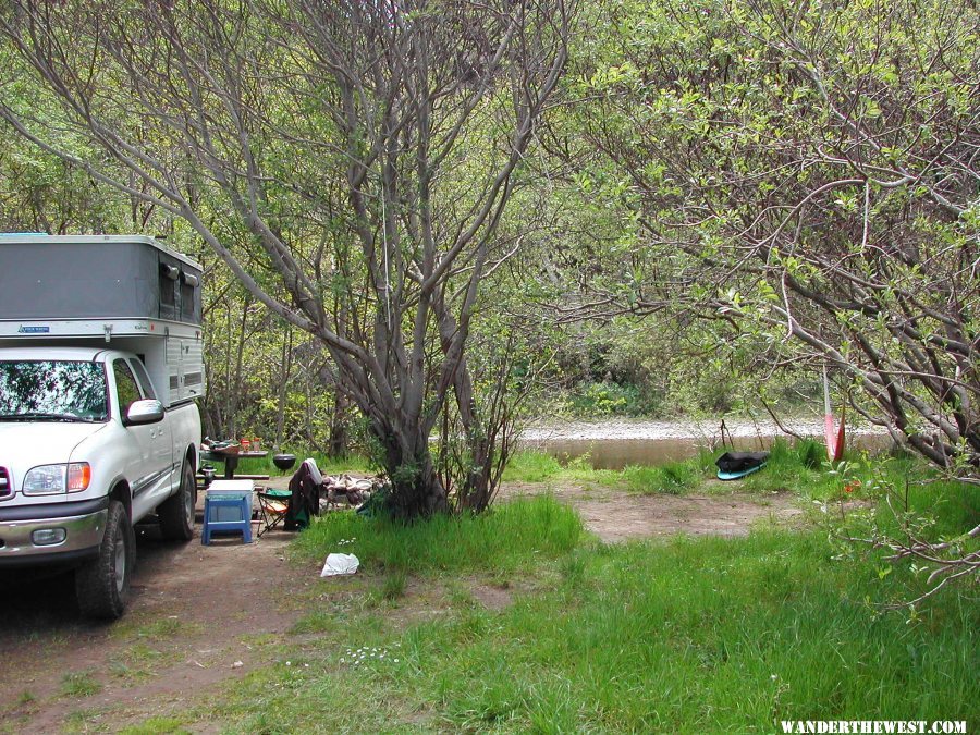 Riverside camping at Usal Beach.