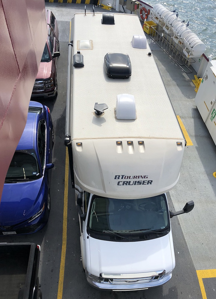 RV Ferry Ride Top View
Traveling east from Galveston across bay to avoid driving through Houston again.