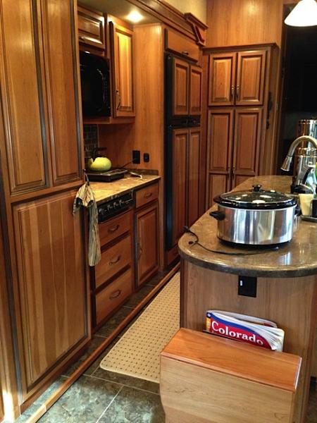 RV kitchen - No oven - convection & microwave instead and three extra drawers.