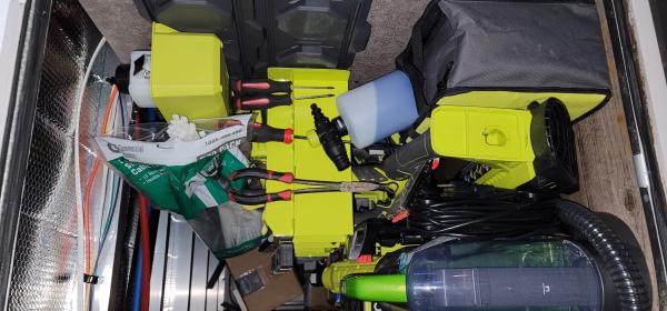 Ryobi storage in the passthrough - still need to tidy up a bit.