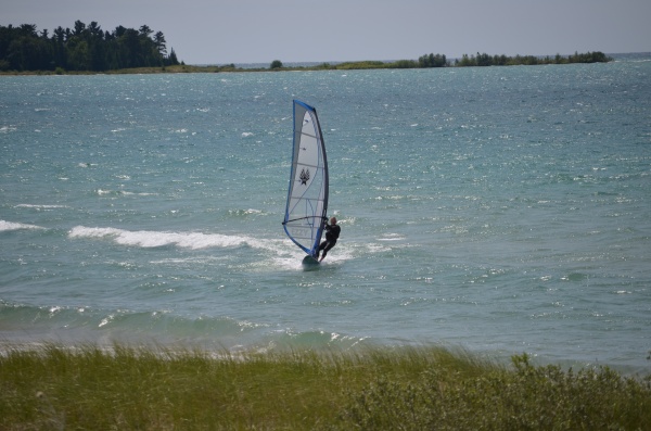 Sailboarding on Lake Michigan (this is not me on the board!)