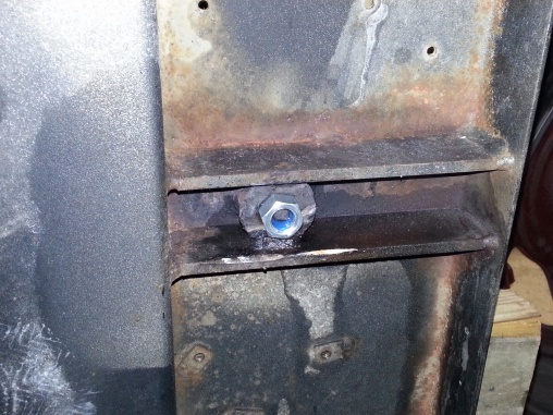 Screw the welded bolt!  Added nut with blue loctite.

Beware, there are lots of threads on Lippert steps having safety concerns.  This is a single ste