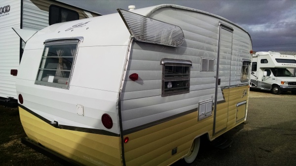 Serial number 259 of 1941 Butternut Yellow over White. This is a limited run of only 1941 "1961 Shasta Airflyte Re-Issued in 2015" travel trailers eve