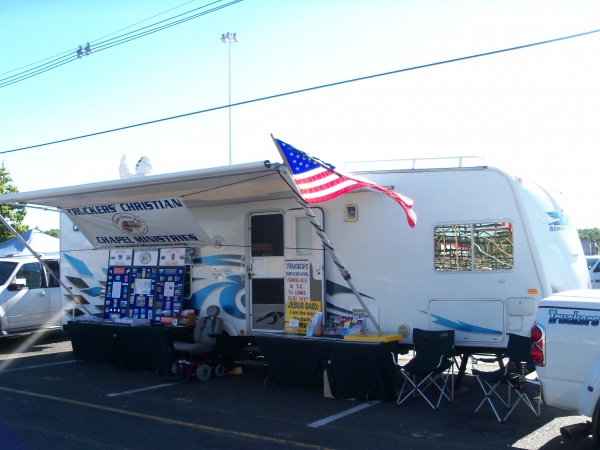 Set up at Englishtown. NJ Diesel Truck Show as ministry chapel for Truckers Christian Chapel Ministries