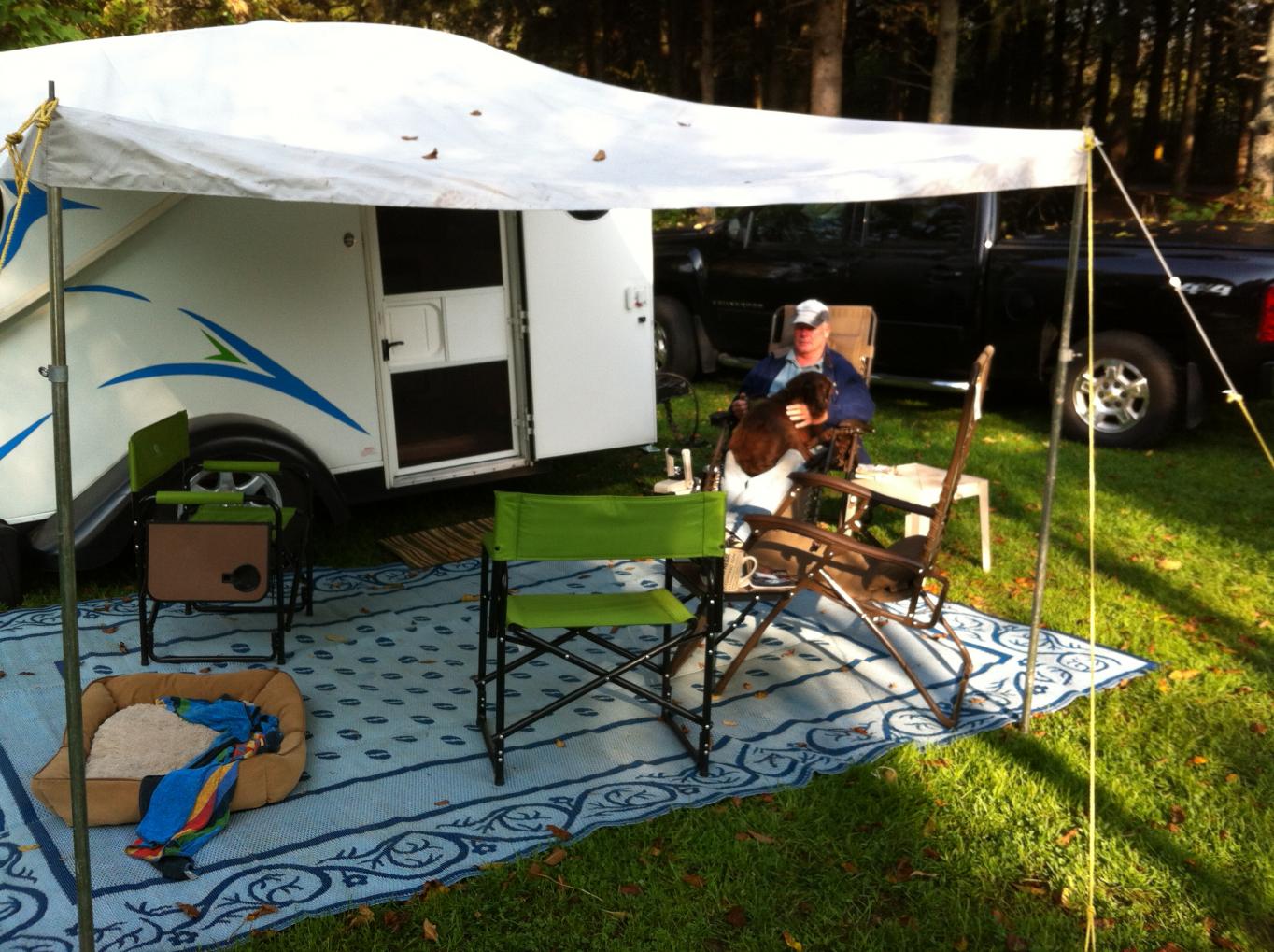 Set up with our sun/rain canopy.