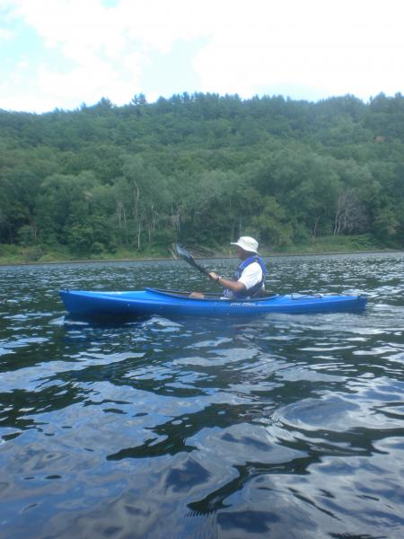 Sheldon kayaking on CT River in Vermont