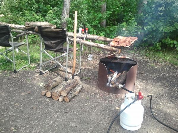 Smoking pork ribs during the last trip.