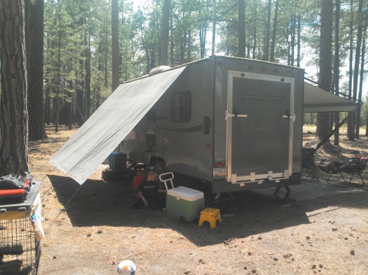 some hooks, a tarp, and string makes a great awning for the generator and coolers.