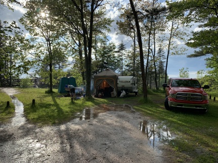 Starting in the UP
Camping with our 2018 GeoPro 12Rk, Apex awning, and Pop Up restroom and shower tents.