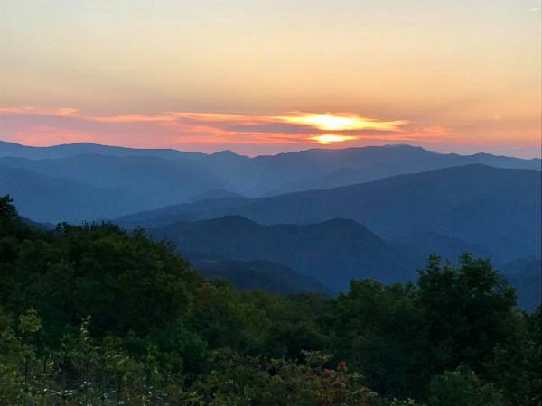 sunset over Balsam Mountain range