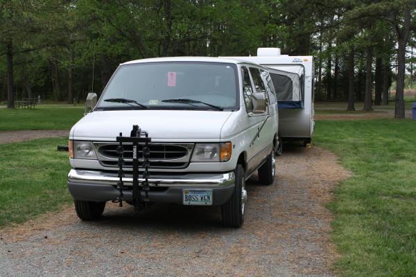 The Boss Wagon with the front mount bike rack. At King's Dominion Campground.