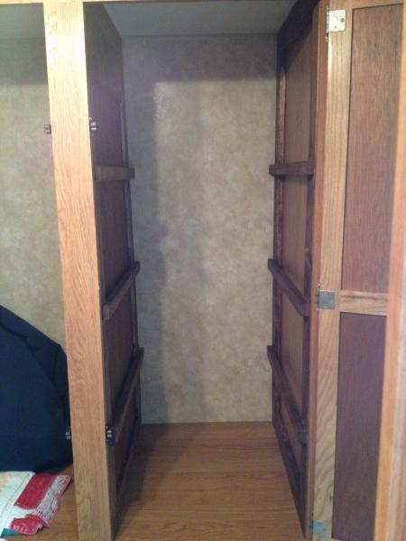 The closet was a big open space that we would never fully use as a closet so we decided to split it in half making a pantry. Removed closet rod, build