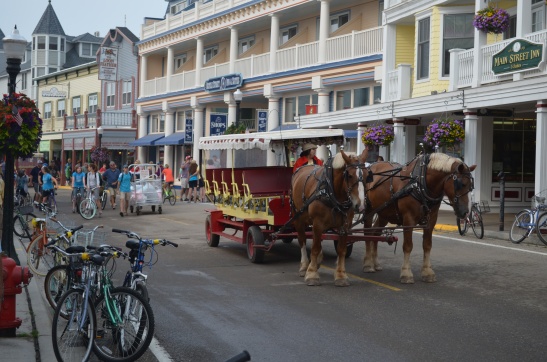 The two primary modes of transportation on Mackinac Island:  horses and bicycles.