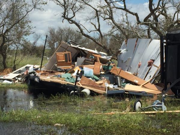 This is a photo of our 94 Jayco 3250FK after taking a direct hit from Hurricane Harvey.