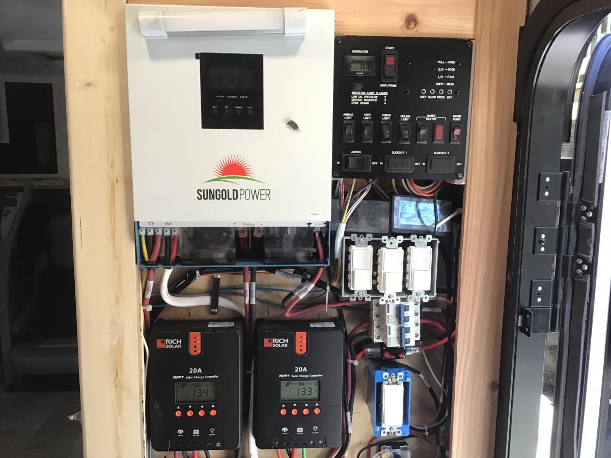 Top of the control system 3000 watt hybrid inverter top left.