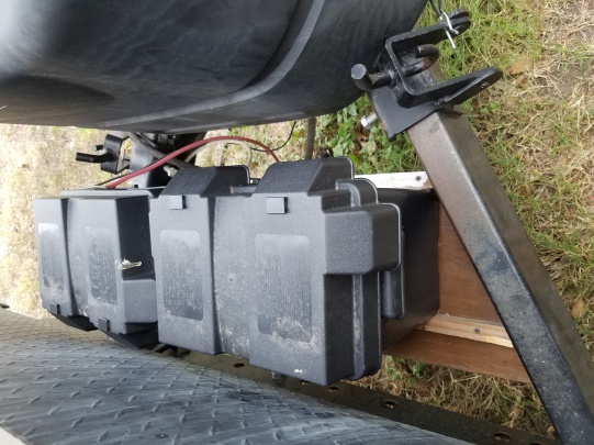 Upgraded to 2-6 volt battery. The new tray is not pretty but will work for this trip. Planning on putting a diamond plate platform on it at a later da