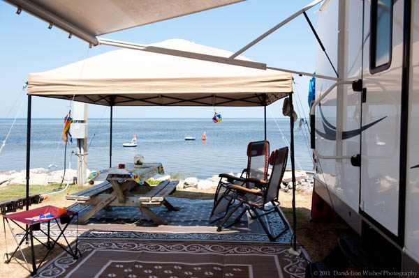 View from our campsite at Frisco Woods Campground, Frisco, NC.  Right on the water of the Pamlico Sound - gorgeous!