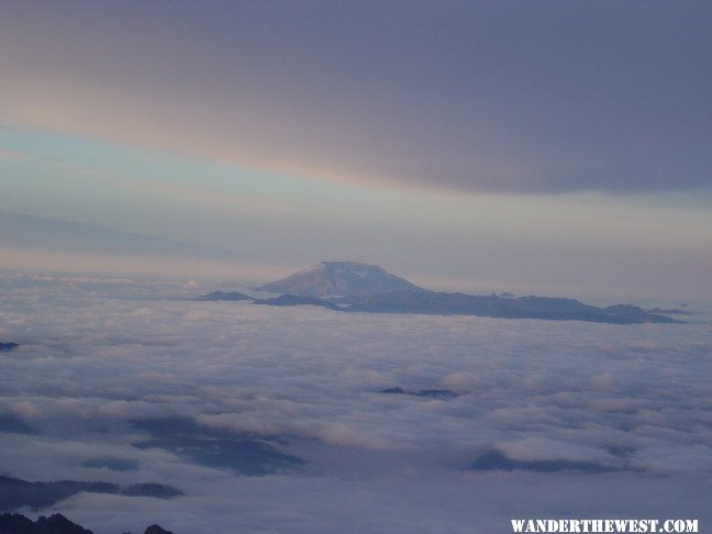 View of Mt. St. Helens from camp muir (above the clouds)