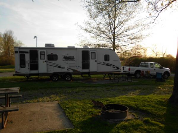 View of our site N-17. That driveway, pad and fire ring in the foreground would be N-16. They pack you in pretty tight. Sites are pull through, long e