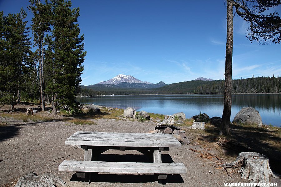 View of South Sister and Elk Lake from Point Campground