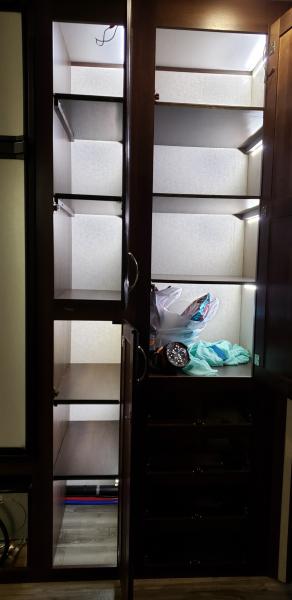 Wardrobe & Pantry Lights - With the cabinets being deep with dark wood, they were quite dark and hard to see into, especially when it is dark outside.