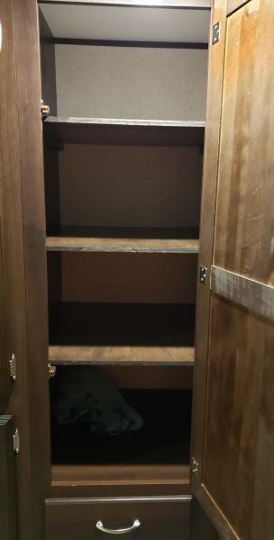 Wardrobe Shelves - The wardrobe for the bunks was just a hanging rod, not real useful for kids.  Took out the rod and added shelves instead.