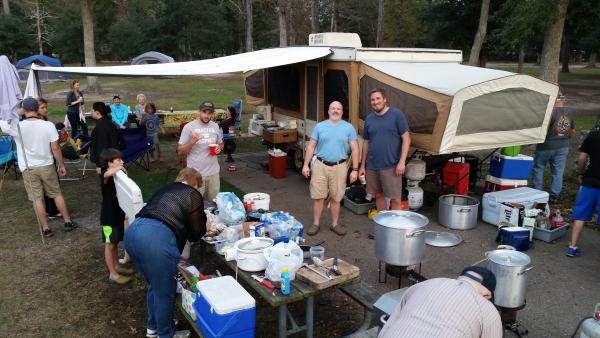 Warm temps have us smiling as the turkey gumbo cooks Friday after Thanksgiving.