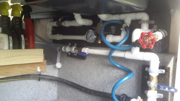 Water panel upgrade.  Watts gauge, ice maker line, black flush line, and garden hose line.