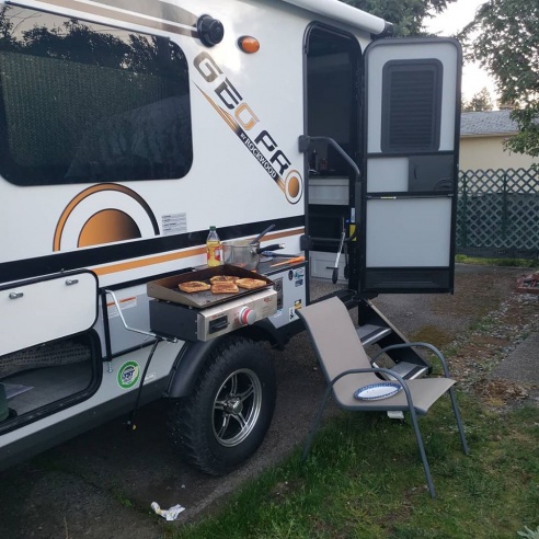 we will call this Covid-19 camping.  Utilizing the grill and spending the day in the back yard.  The grill is wonderful, and the steaks came out great