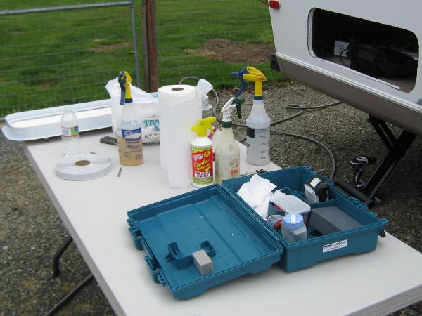 What you will need: Table (works great beside where you are working), small glass scraper for removing the left over caulking, drill for removing the 