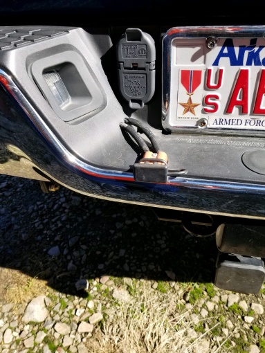 winch connector attached to Ram 3500 bumper with protective cover attached