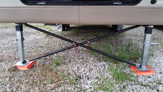 Winfield RV Cross Brace Stabilizer installation on Rockwood UltraLite Fifth Wheel.
Installation took less than 30 minutes, with no drilling.
So far, f