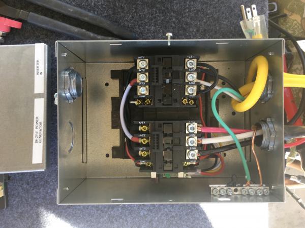 Wiring for 2nd ATS.  The bottom right will be for the 2000 watt inverter,  bottom left will connect to the output of the 1st ATS which controls Shore 