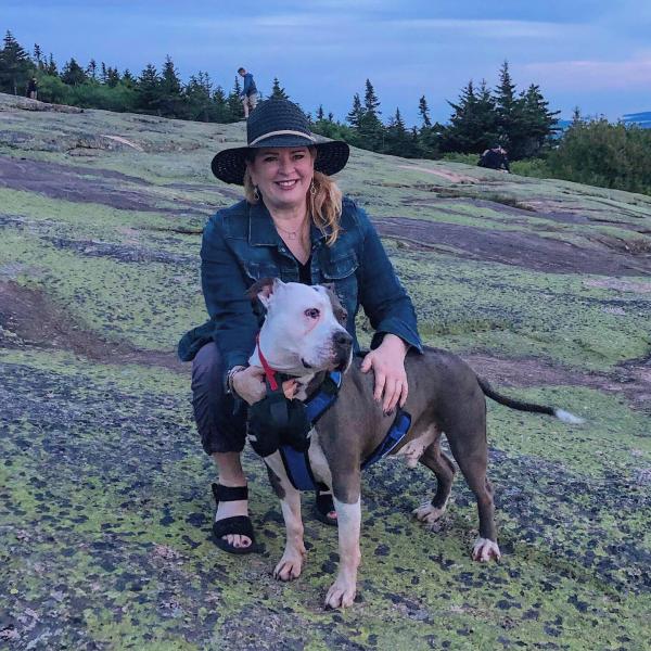 With my sidekick, watching the sunset on Cadillac Mountain