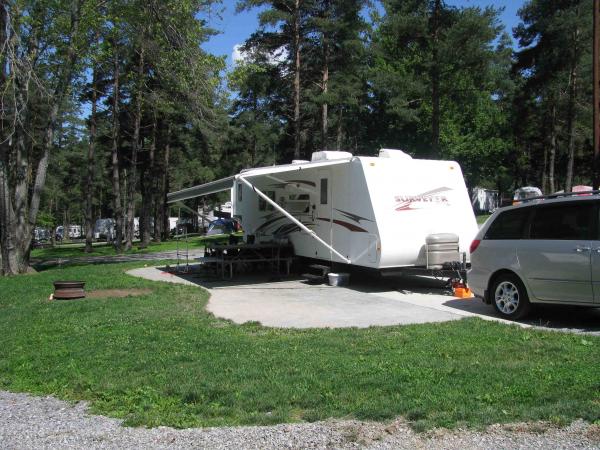 Yogi Bear campground in North Java N.Y. Our "premium" site, paved patio with full hook ups.